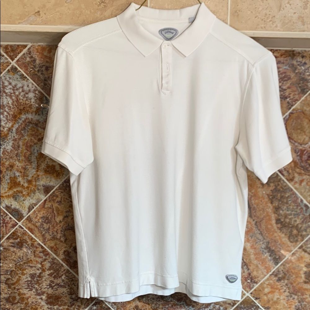 Callaway Golf Apparel Polo Shirt Men's Large Cotton Poly White Sleeve Large